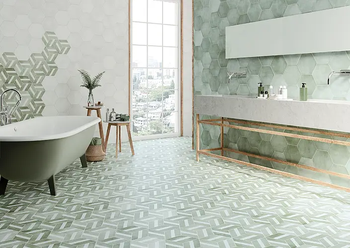 Introduce Pattern with Geometric Sage Green Floor Tiles