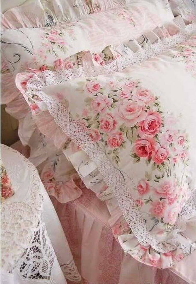 Incorporate Pillowcases with Rose Prints and Lace Trim
