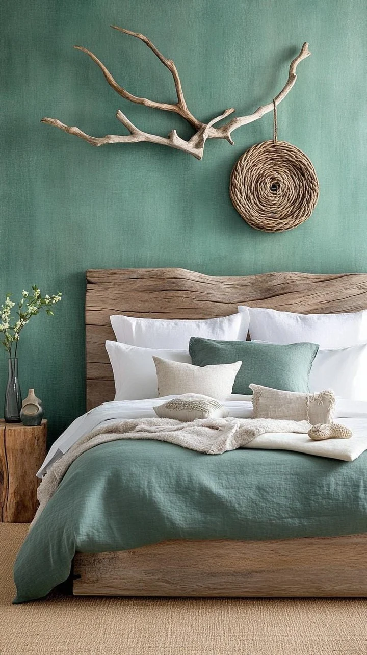 Raw Wood Headboard Creates a Rustic, Organic Focal Point