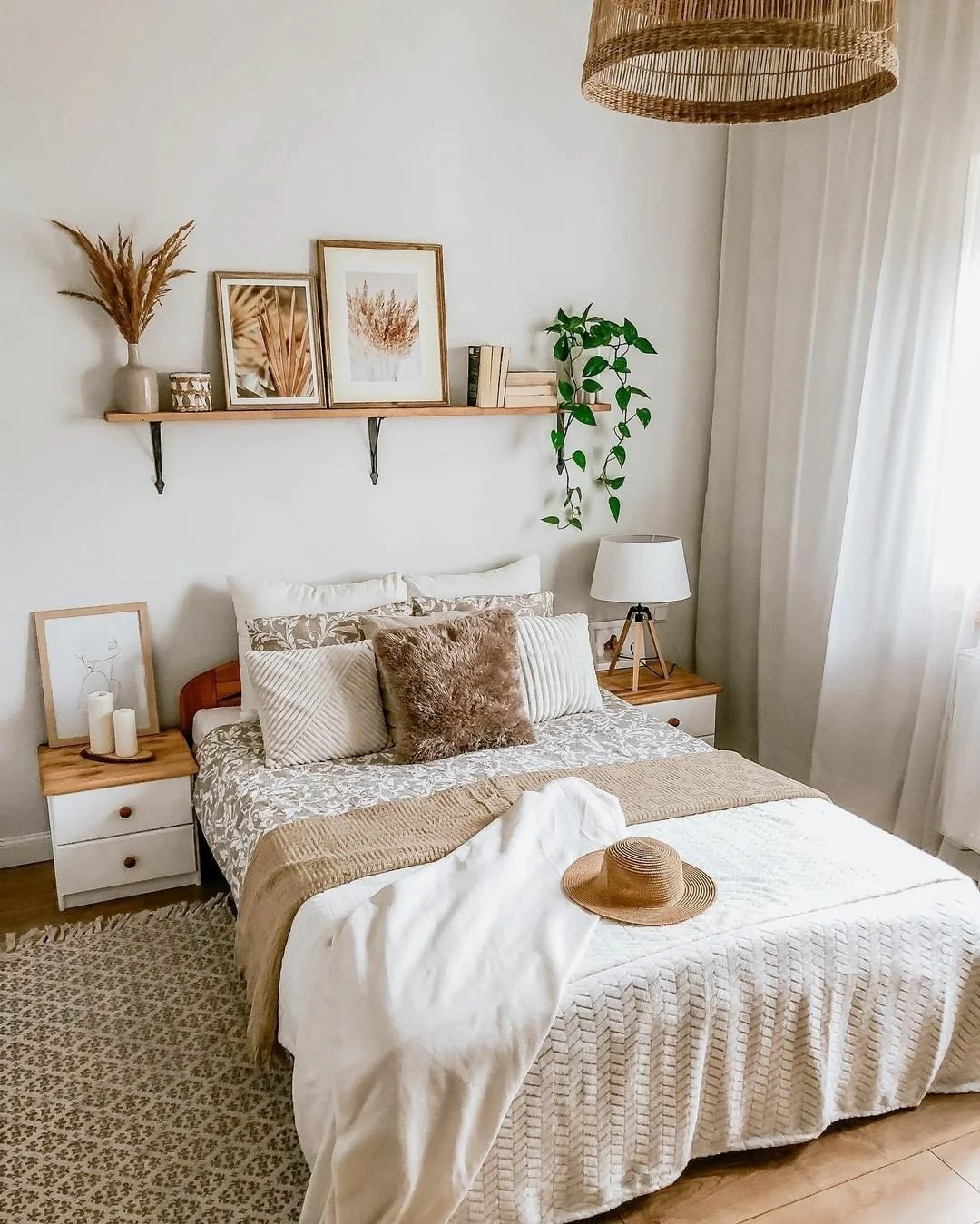 Floating Shelf Displays Dried Botanicals and Artwork