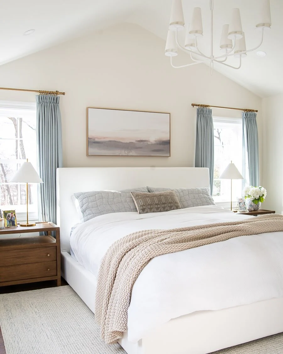 Horizontal Landscape Art Above Bed Creates a Serene Focal Point