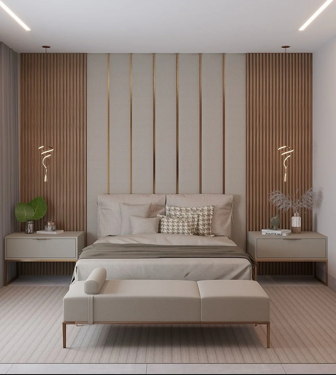 Layer Textures with Wood Slats and Upholstered Panels