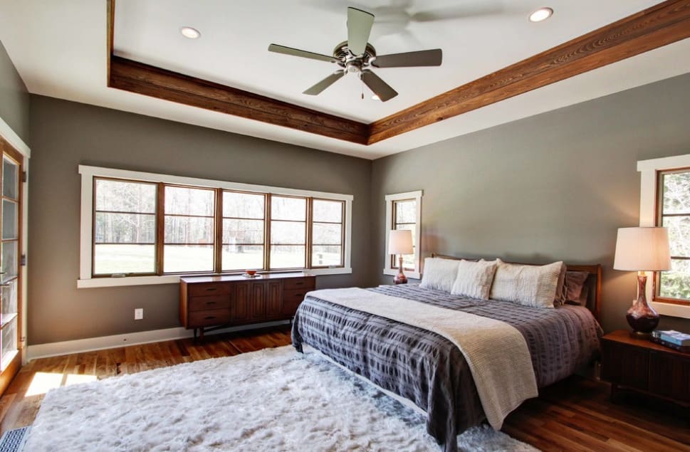 Exposed Wood Beams Add Rustic Charm to Tray Ceiling