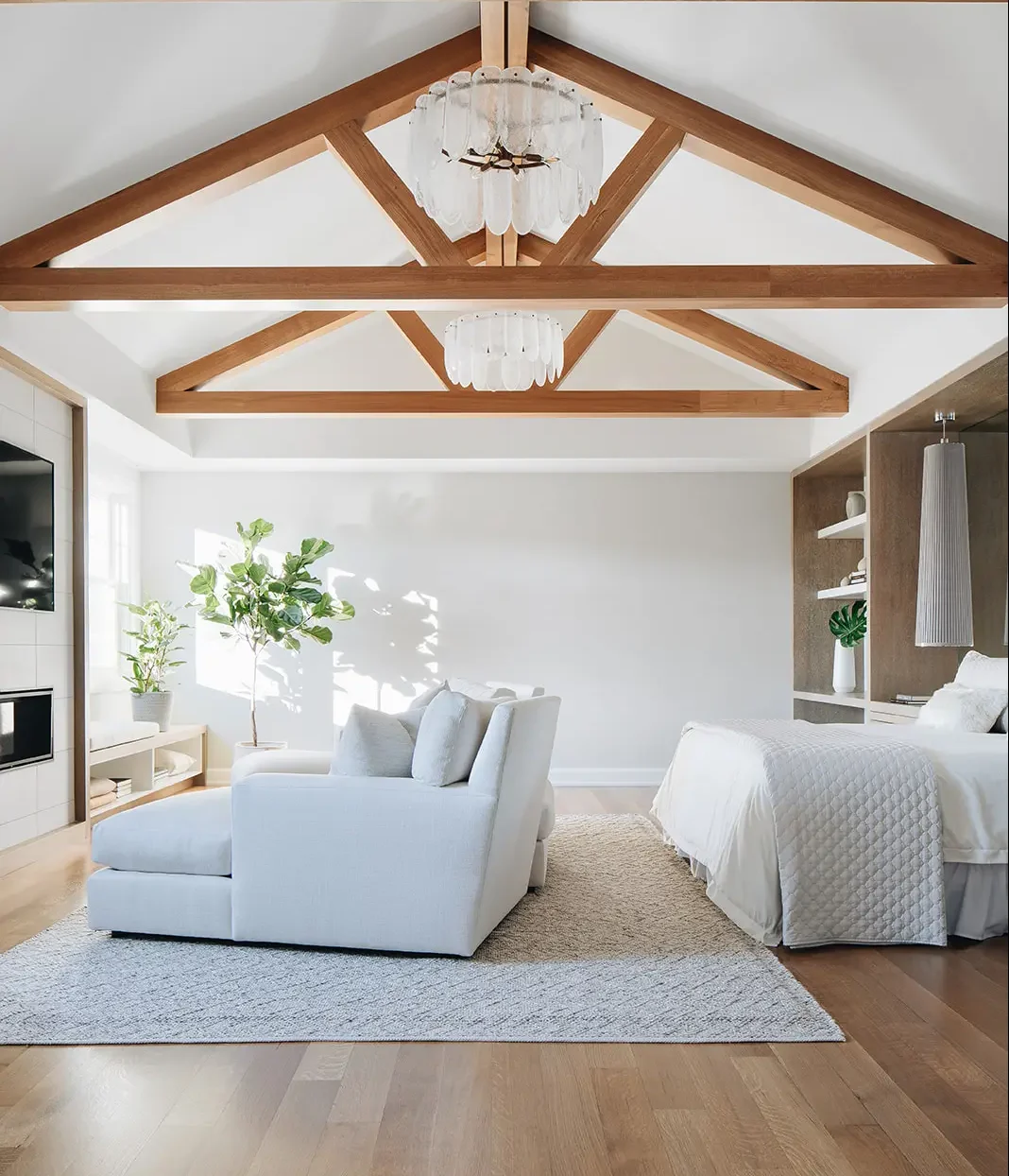Exposed Wooden Beams Create a Cathedral Ceiling