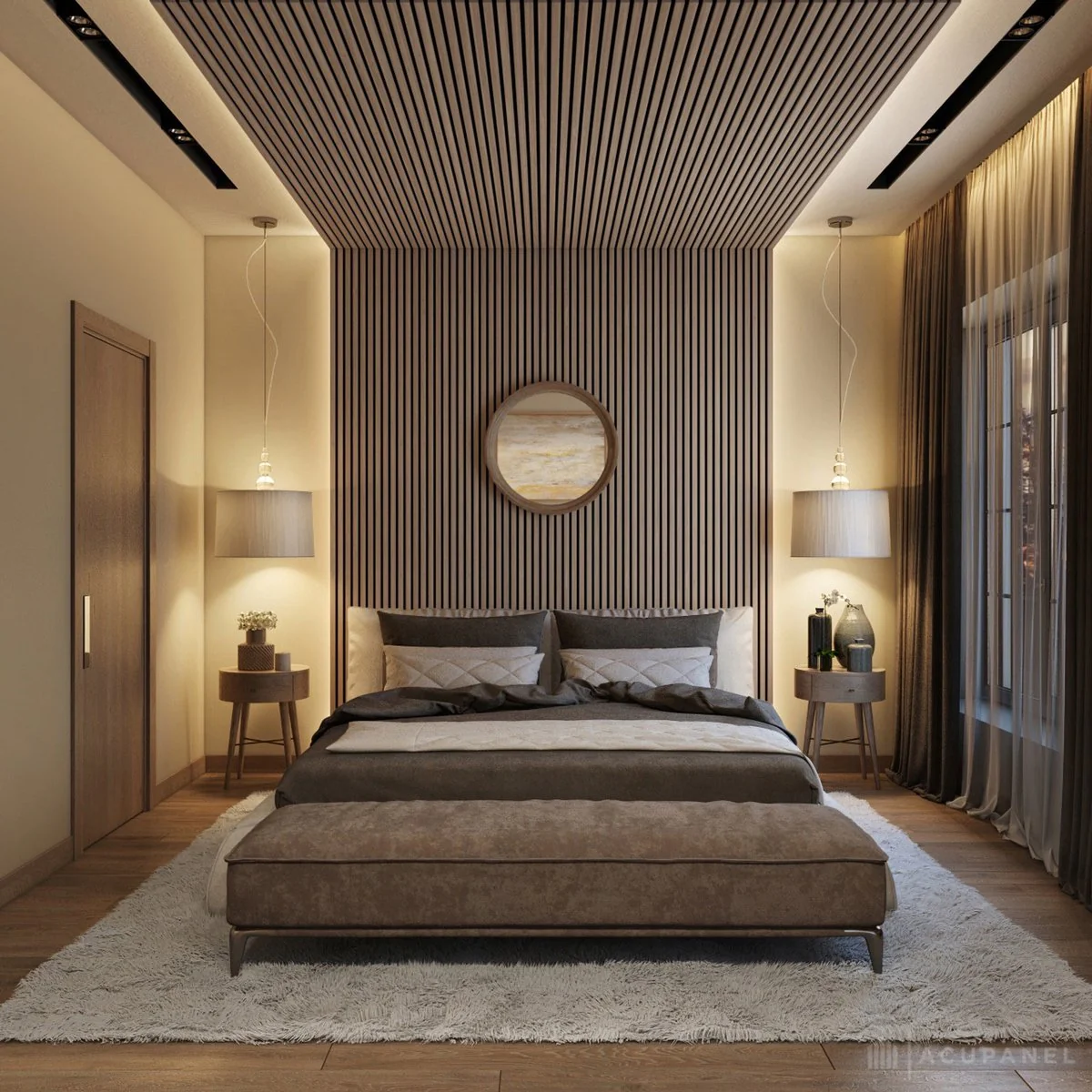Slatted Wood Ceiling Panels Create a Modern Canopy