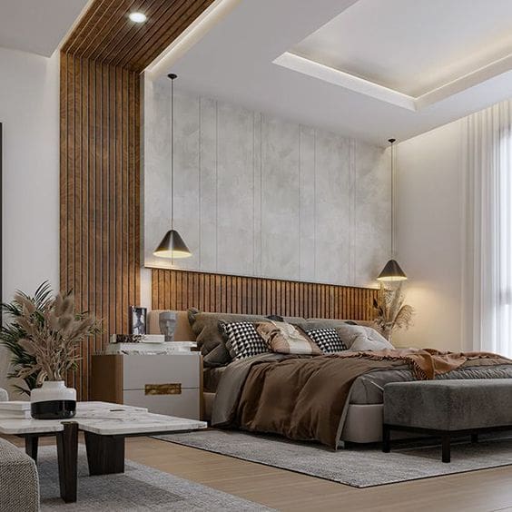 Wood Paneling and Recessed Lighting Create a Layered Ceiling