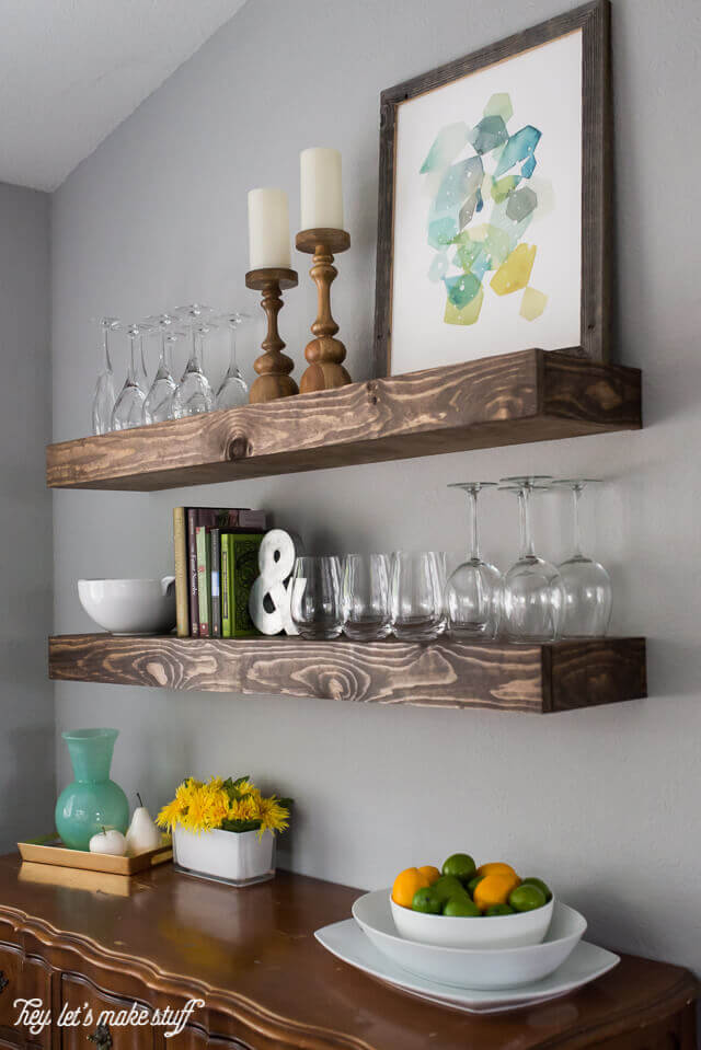 Rustic Shelves for Displaying Glassware and Books