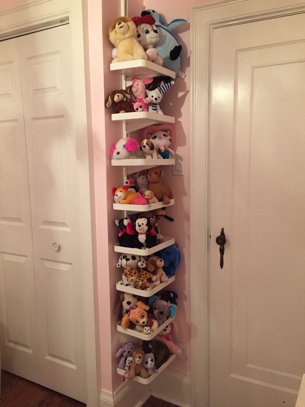 White Corner Shelving Unit for Plush Toy Collection