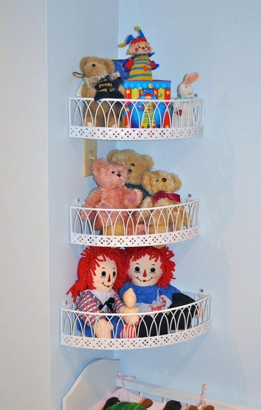 Tiered White Wire Baskets Keep Toys Accessible