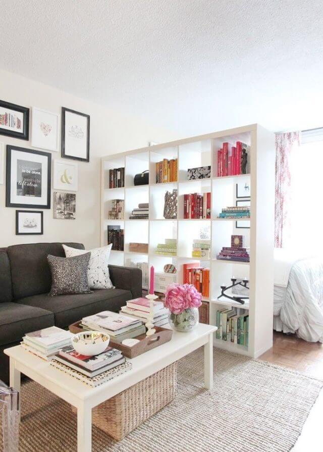 Modular Shelving Unit Creates a Two-Zone Studio Apartment