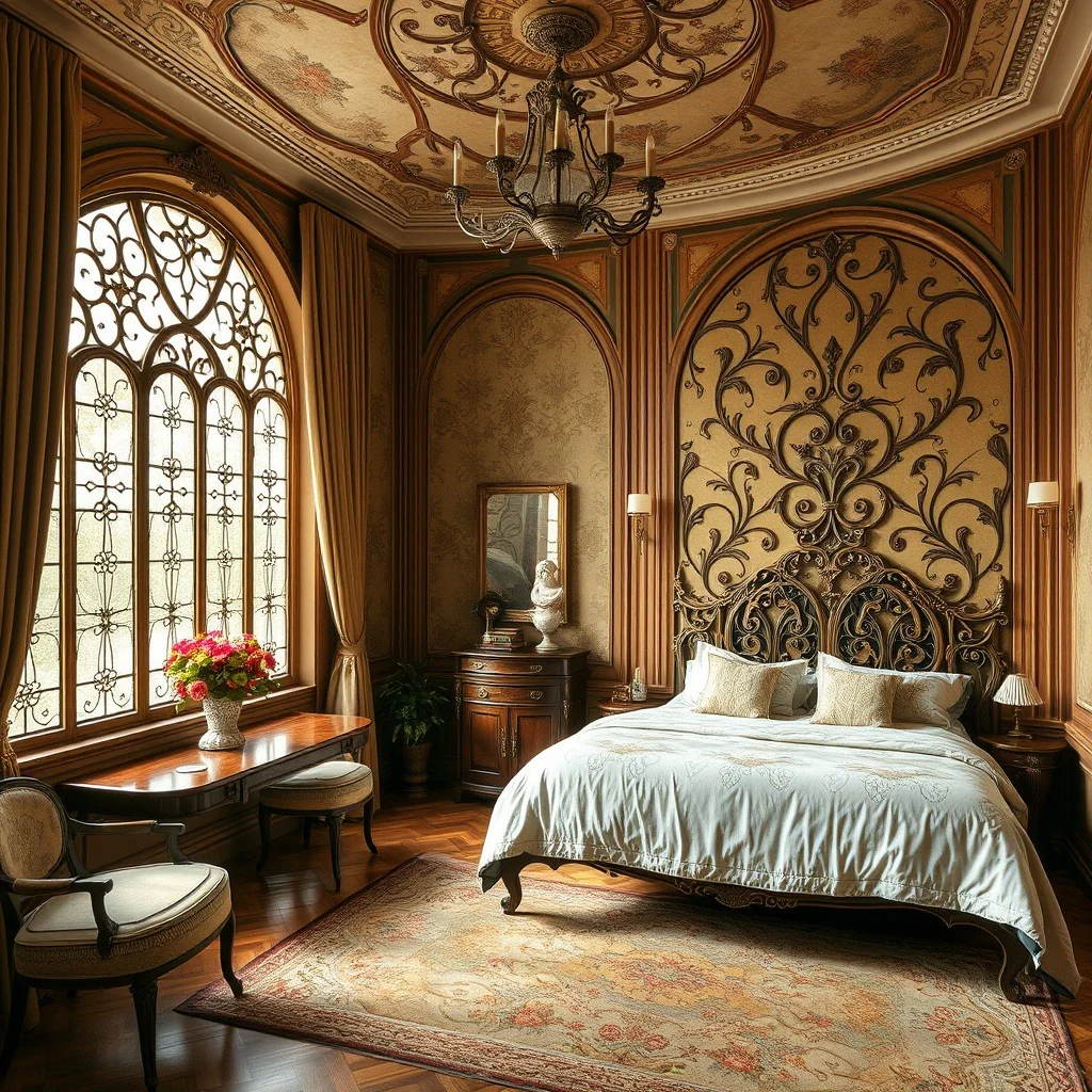 Ornate Metal Headboard Creates a Dramatic Focal Point