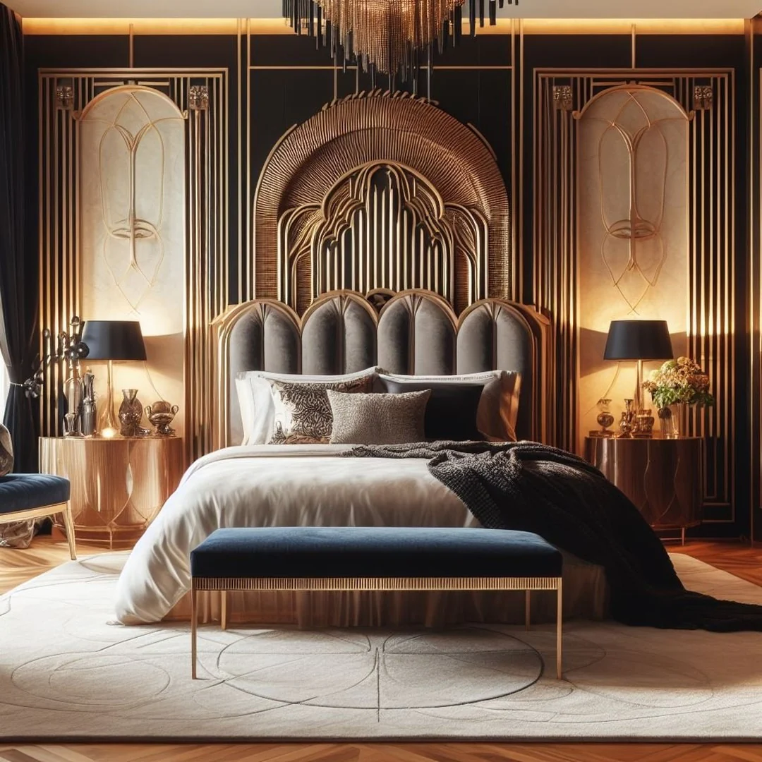 Gold Archway Headboard Creates a Regal Focal Point