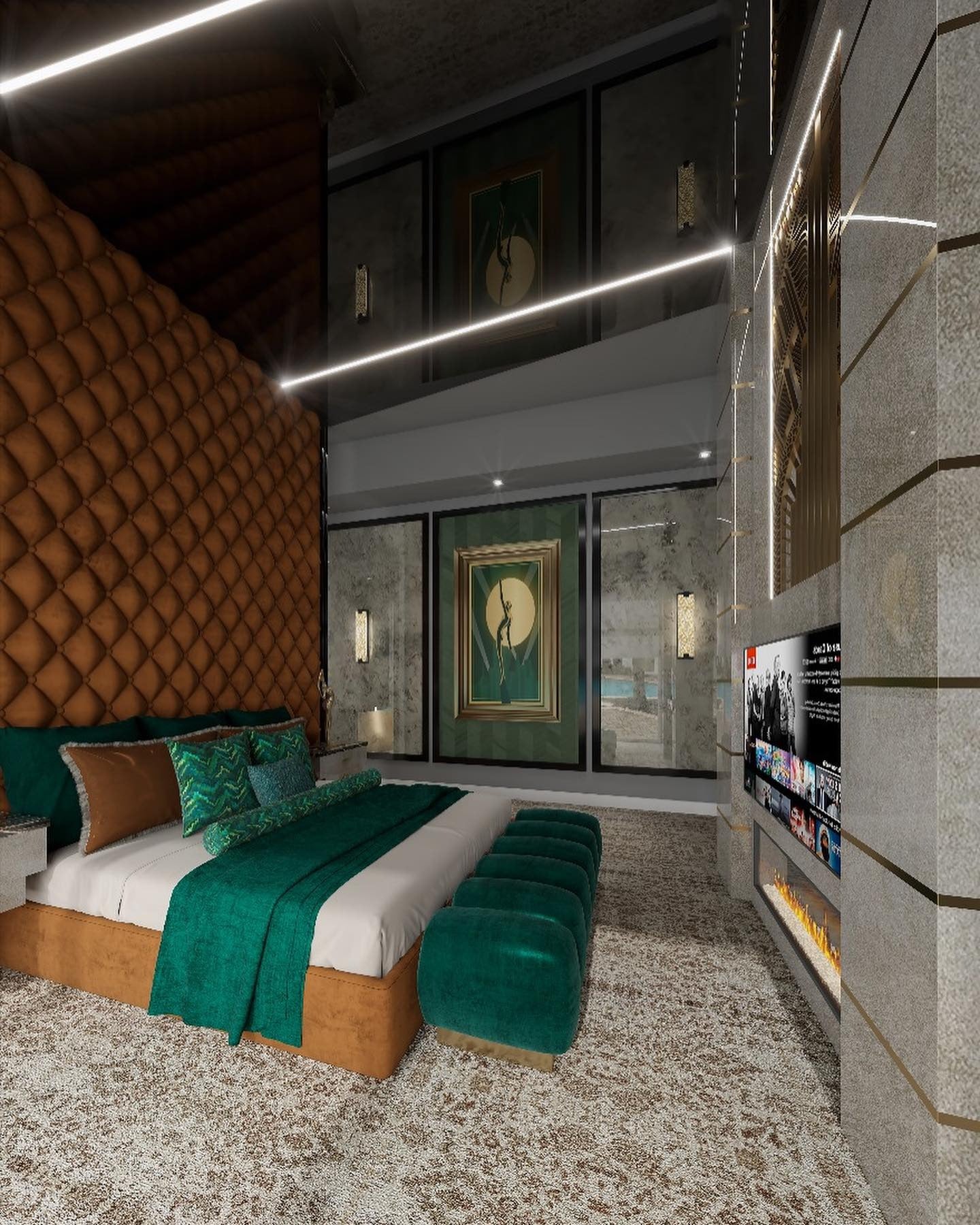 Deep Diamond Tufting Adds Sculptural Drama to a Tall Headboard