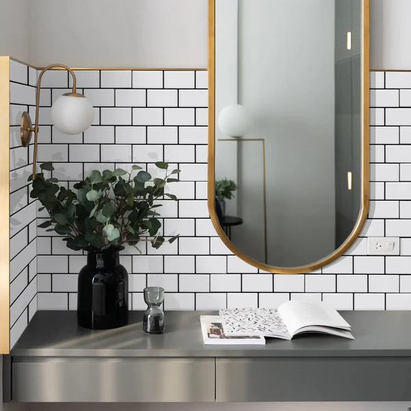 Classic White Subway Tile Backsplash with Black Grout