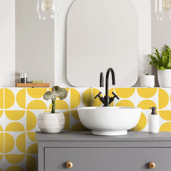 Geometric Yellow and White Tiles Create a Retro Pattern