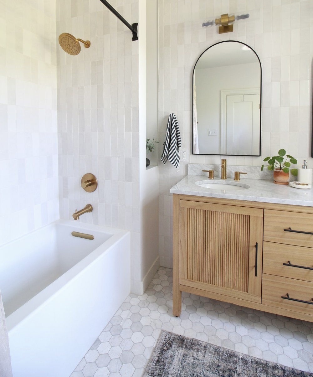 Vertical Shower Tiles Add Soft Texture