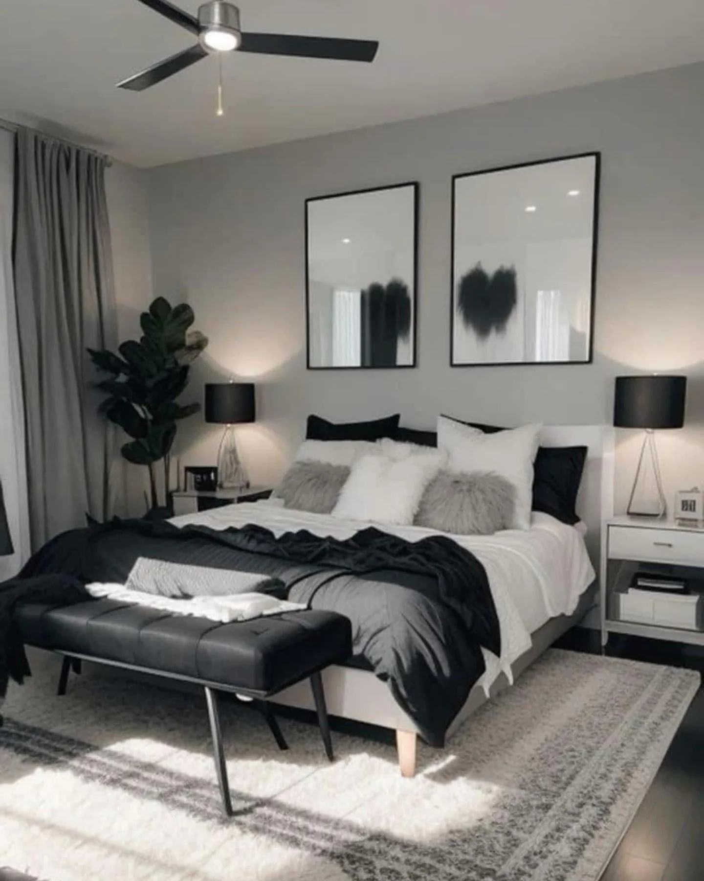 Abstract Heart Art Adds Moody Depth Above the Bed