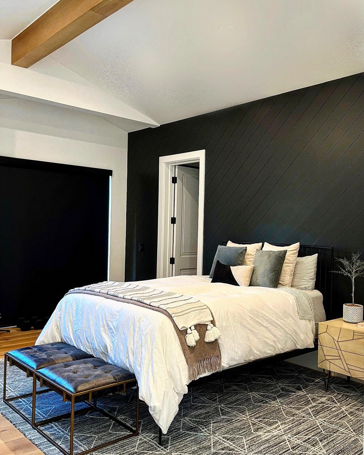 Diagonal Black Wood Paneling Adds Graphic Interest