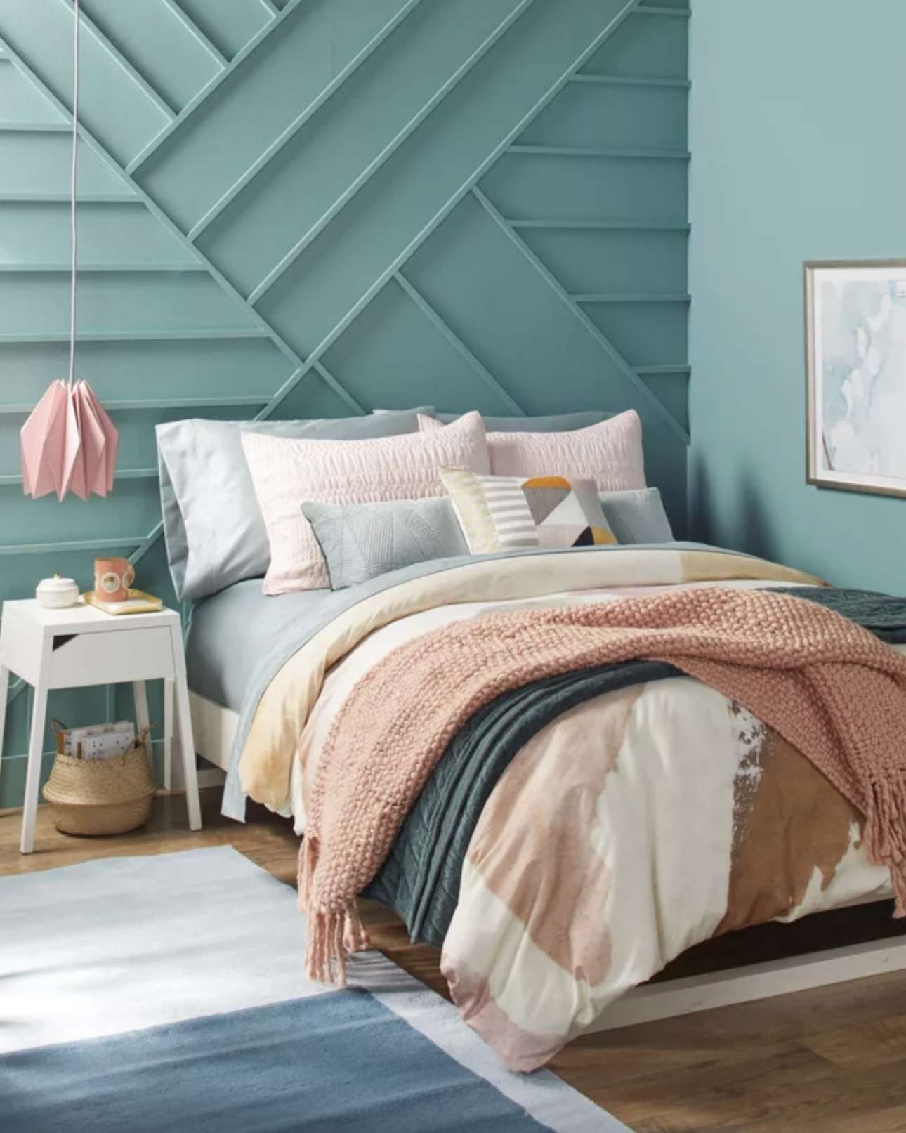 Angled Wood Slats Create a Modern Geometric Accent Wall
