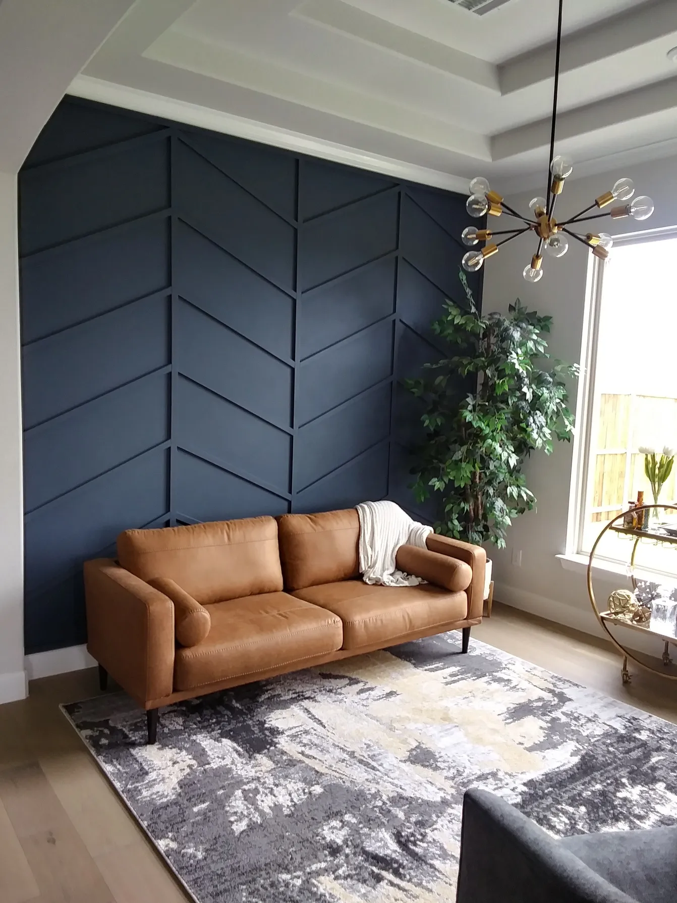 Herringbone-Style Board and Batten Wall in Deep Navy