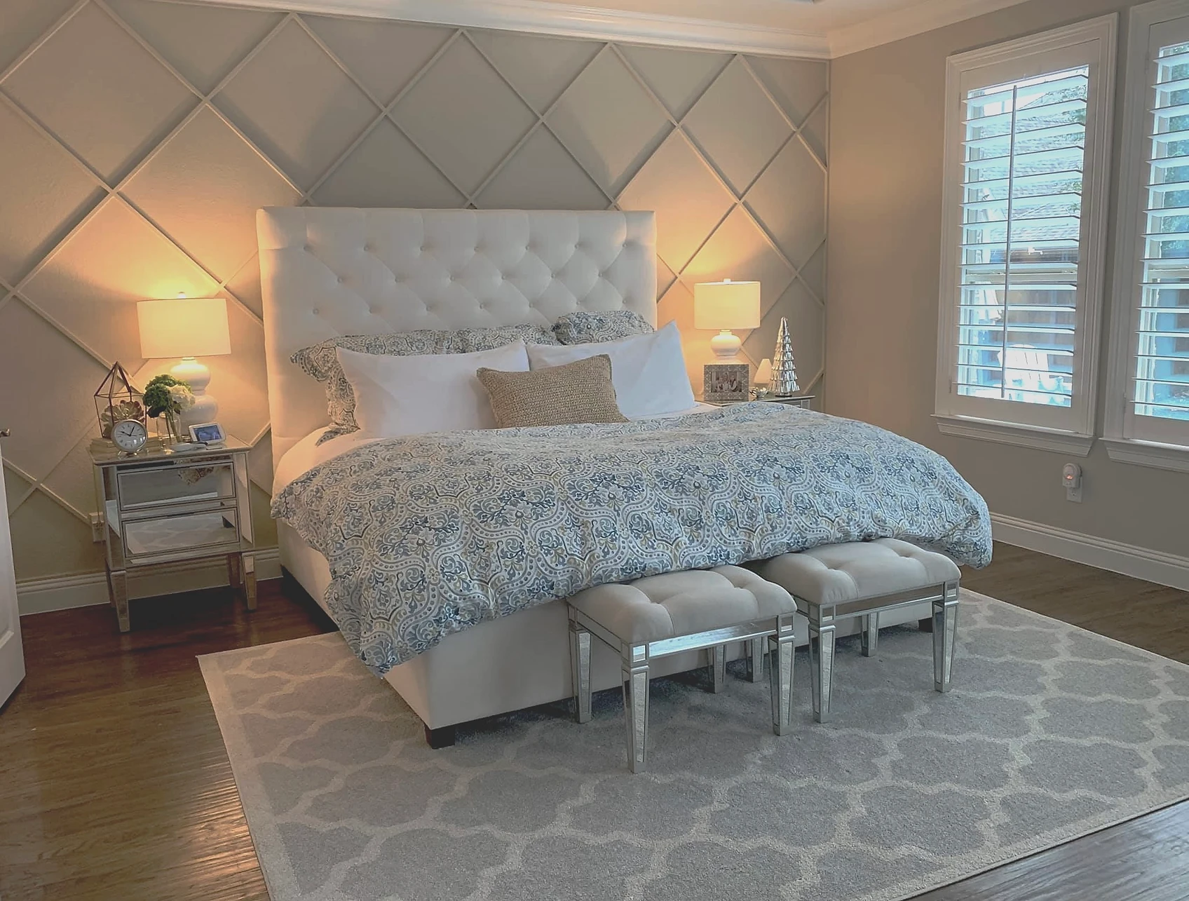 Diamond-Patterned Board and Batten Creates a Textured Headboard