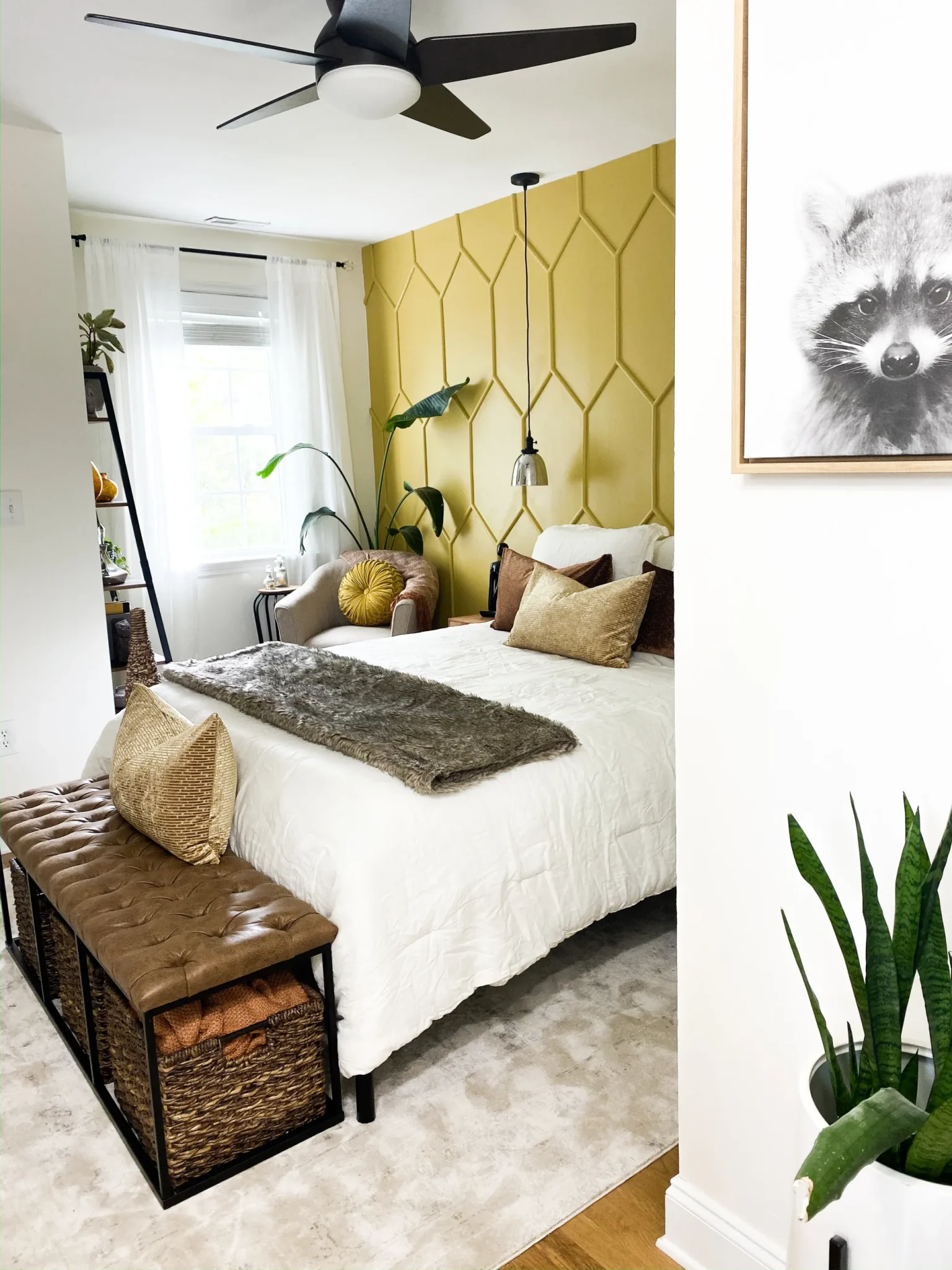 Geometric Board and Batten Walls in a Warm Mustard Hue