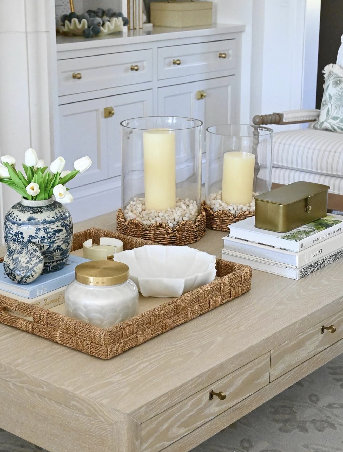 Tall Glass Candle Holders With Woven Bases Add Height
