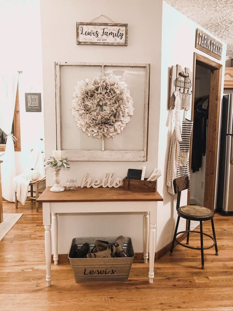 Galvanized Bin Holds Shoes for a Rustic Entryway