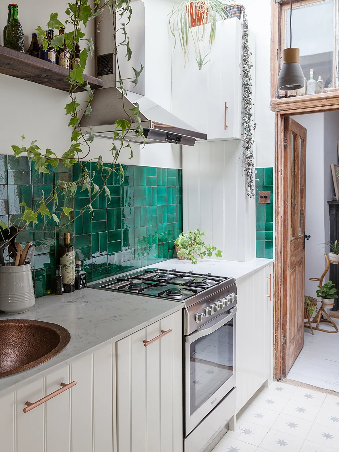 Glossy Emerald Square Tiles Add Jewel-Toned Depth