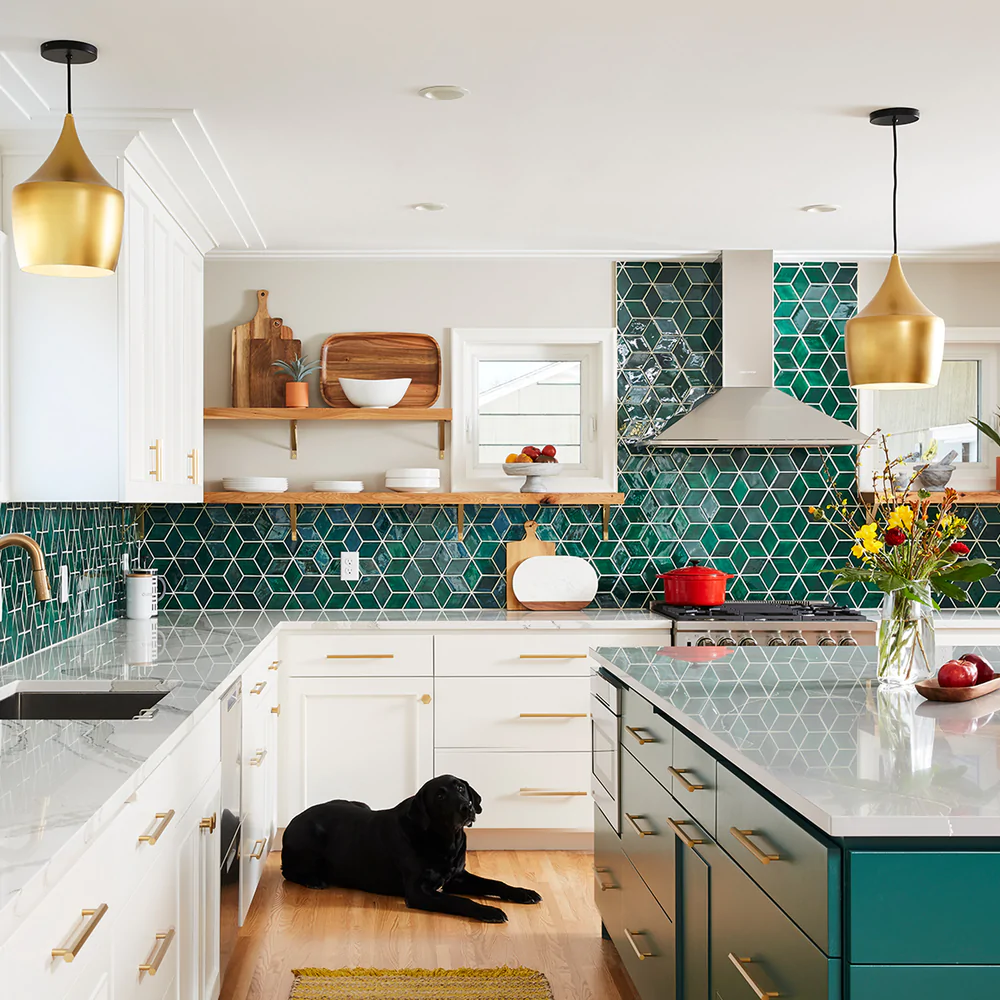 Emerald Geometric Tiles Add a Jewel-Toned Statement