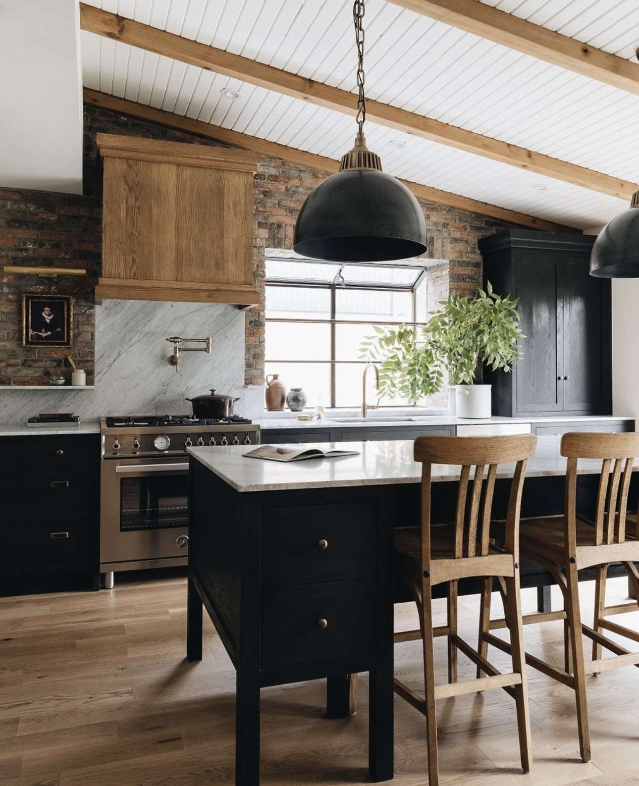 Industrial Dome Pendants with Brass Accents