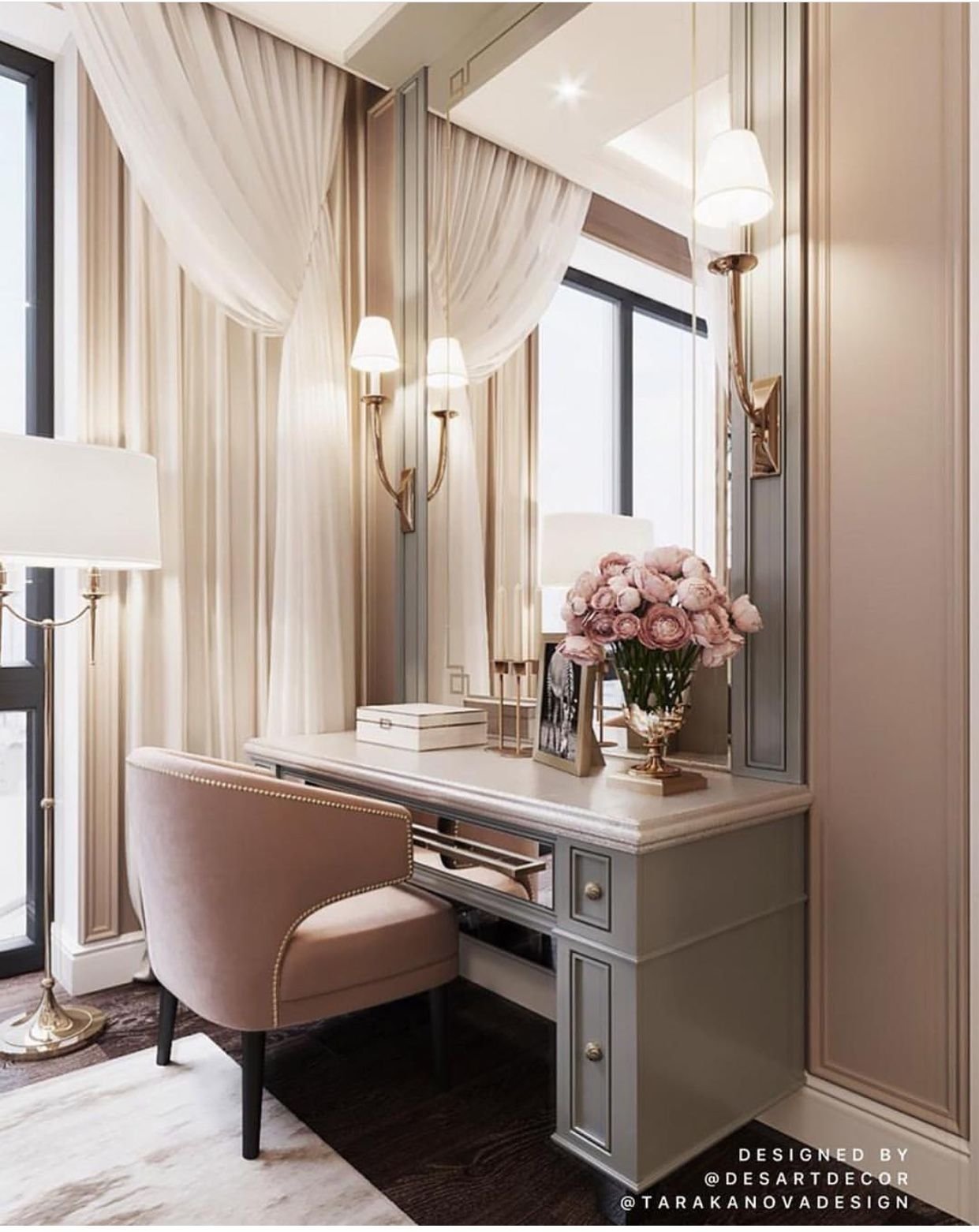 Velvet Chair With Nailhead Trim Adds Softness to Vanity
