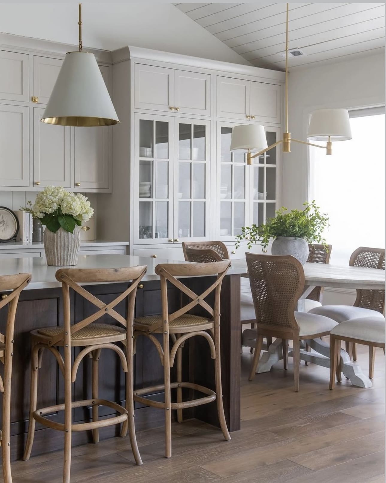 Two-Tone Walnut Island Base with Cane Back Chairs