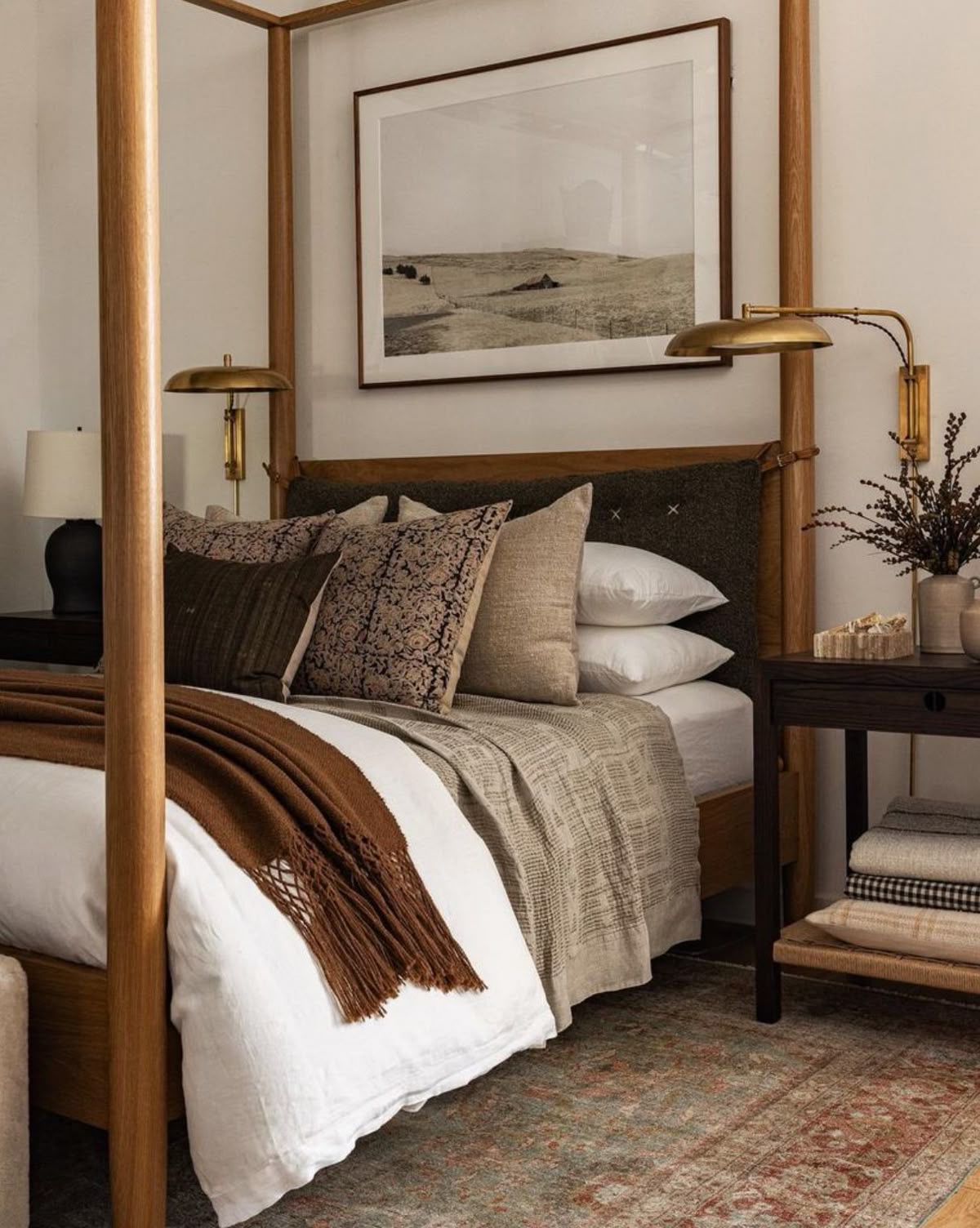 Warm Terracotta Throw Adds Cozy Texture to a Four-Poster Bed