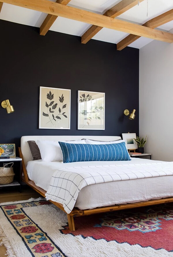 Frame Your Navy Accent Wall with Graphic Botanical Art