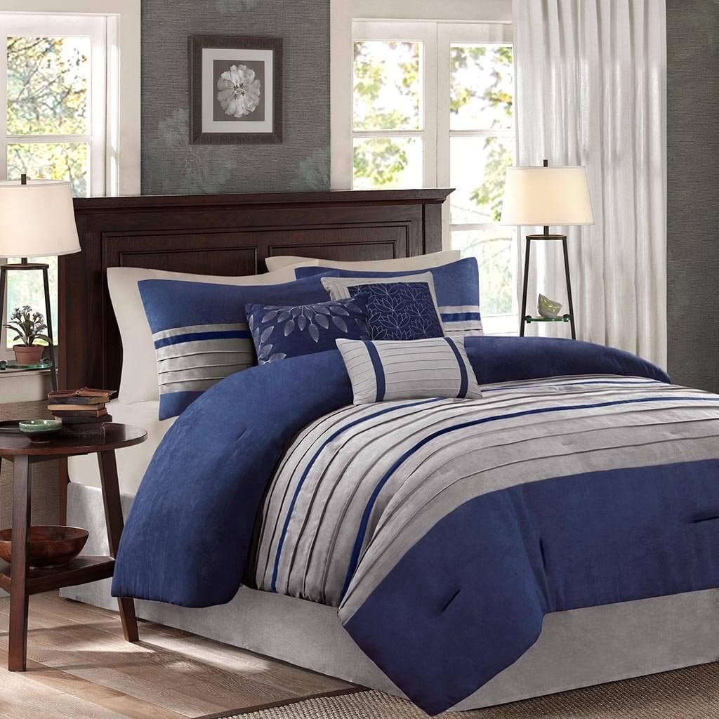 Introduce Graphic Interest with Navy and Gray Striped Duvet