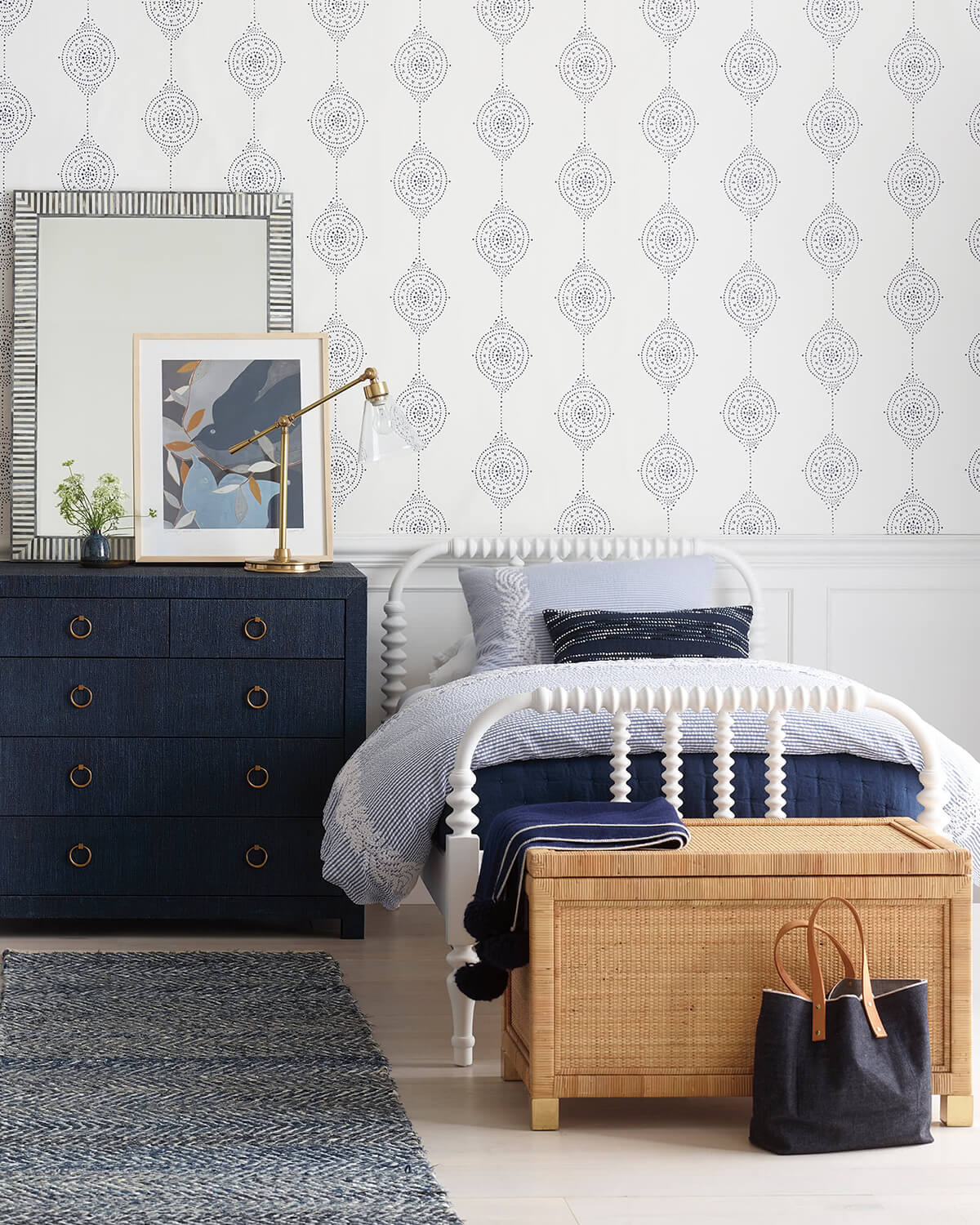 Woven Trunk with Brass Feet Adds Natural Texture