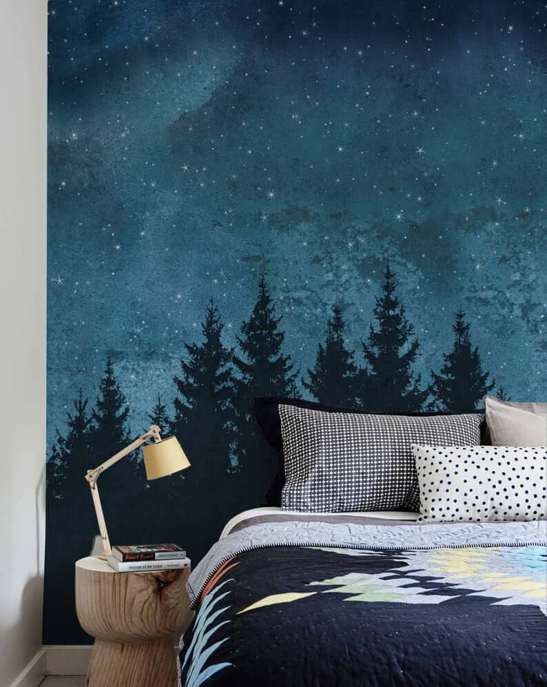 Design a Dreamy Forest Backdrop with a Starry Night Sky Mural