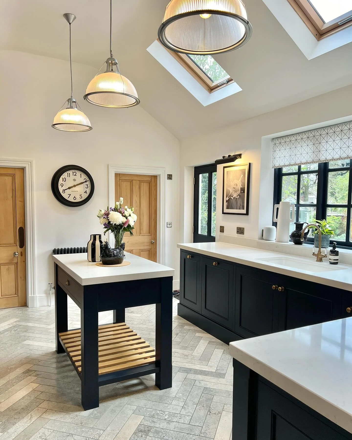 Navy Island with Slatted Wood Shelf for Open Storage