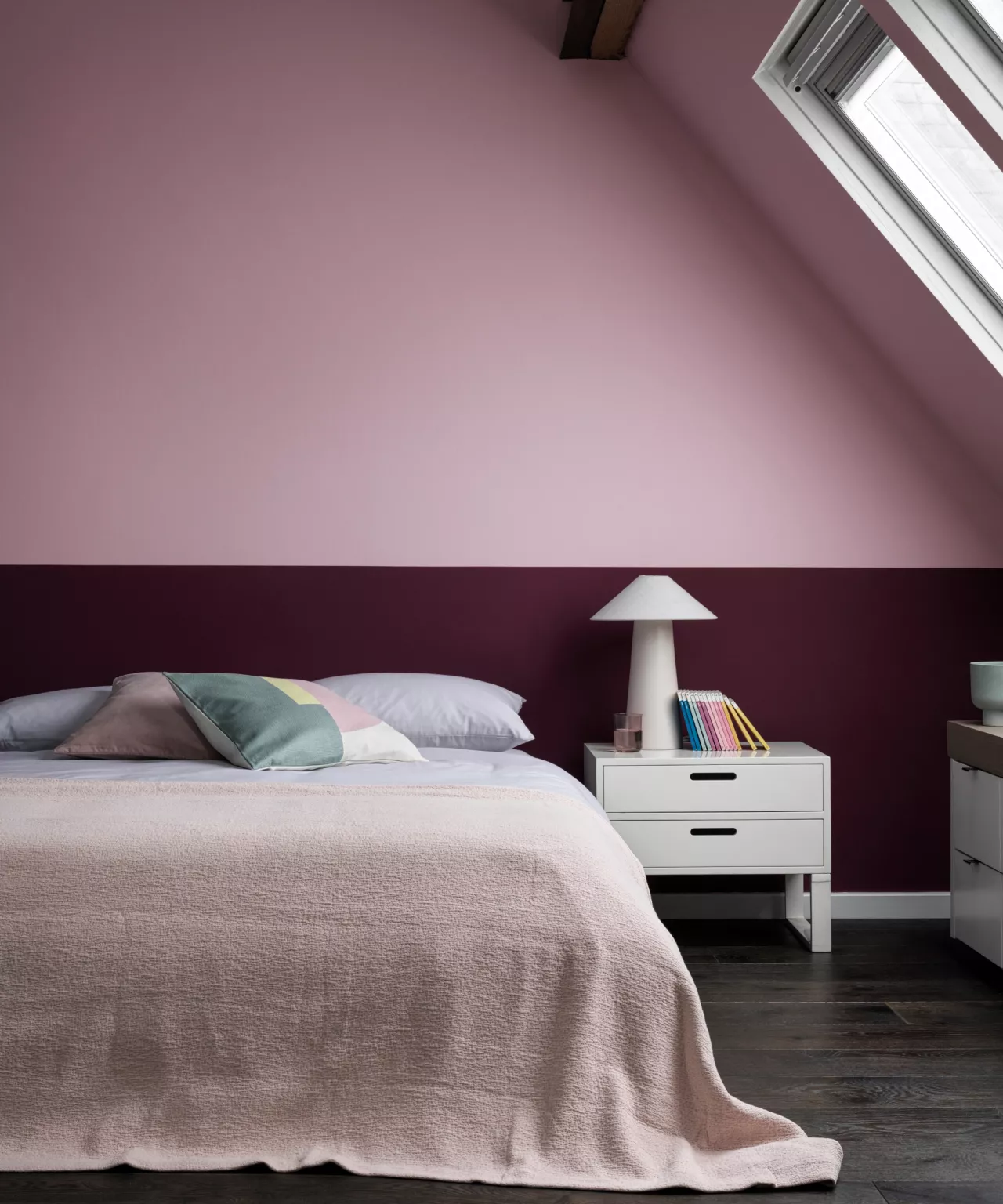 Two Purple Tones Create a Cozy Attic Bedroom