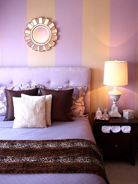 Striped Lavender and Beige Walls Create a Soft, Vertical Statement
