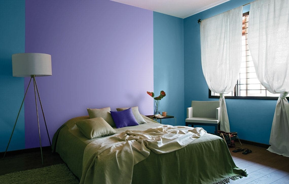 Two Purple Tones Create a Soft, Vertical Room Divide