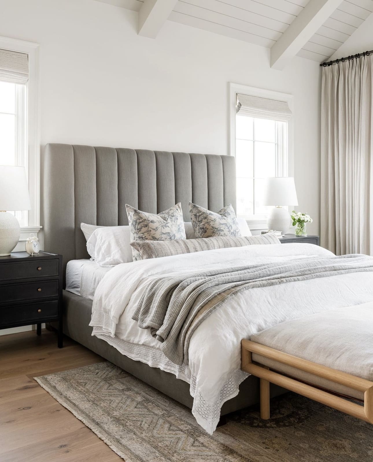 Tall Channel-Tufted Headboard Creates a Soothing Focal Point