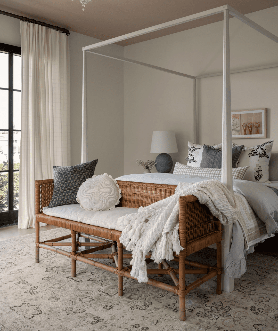 Incorporate a Rattan Bench with Cane Back