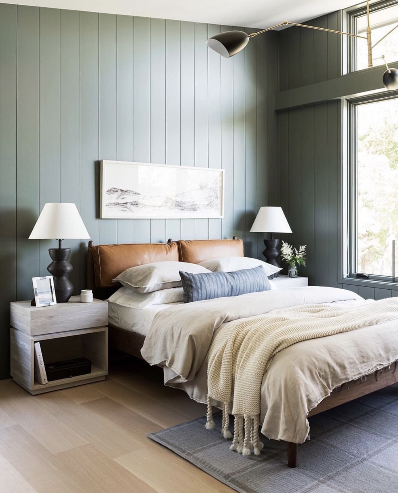 Contrast Leather Warmth with Cool Paneling