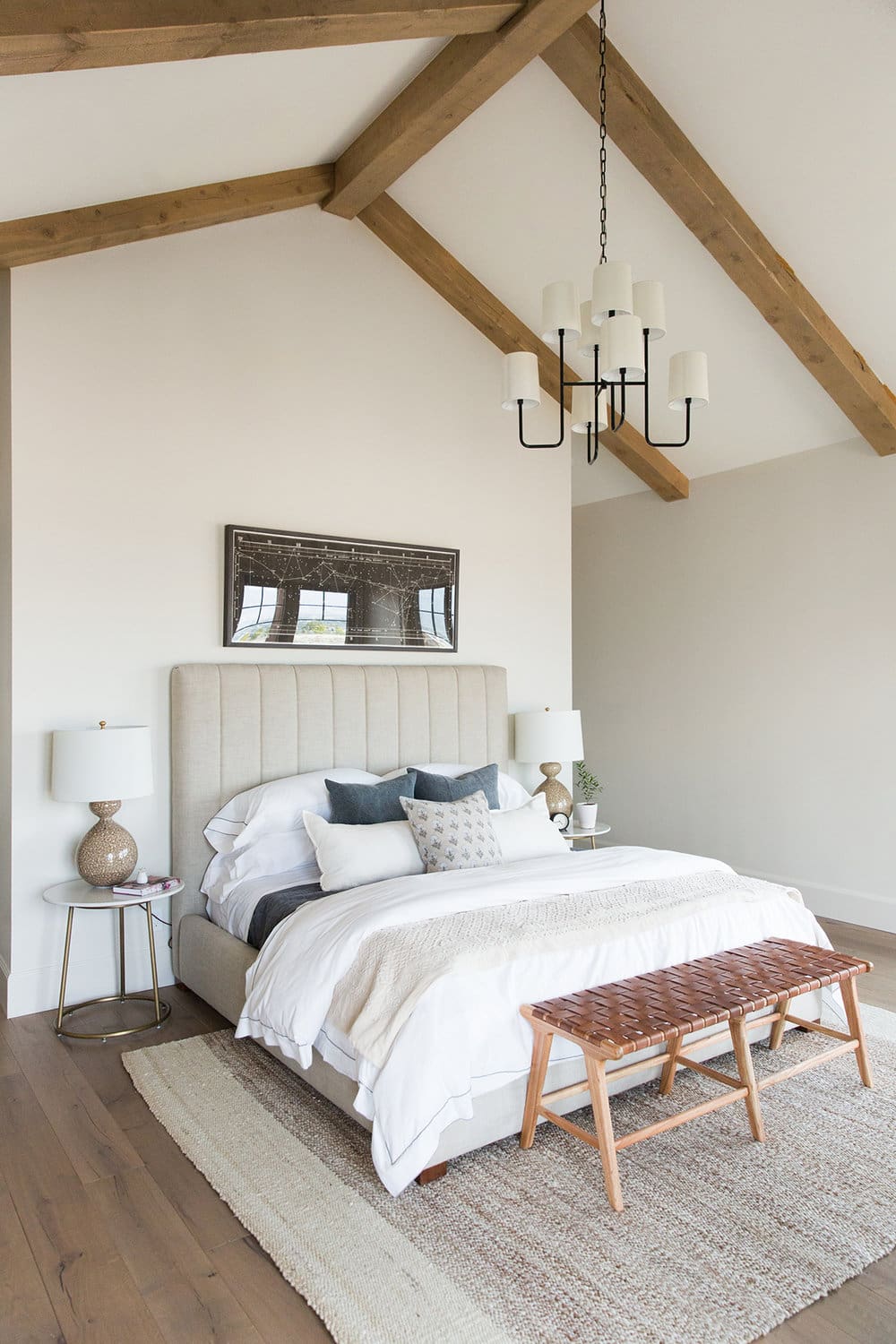 Channel-Tufted Upholstered Headboard Creates a Soft Focal Point