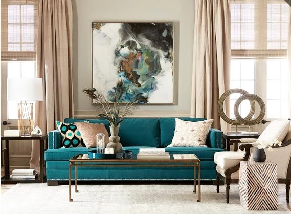 Dramatic Abstract Art Above Your Turquoise Sofa