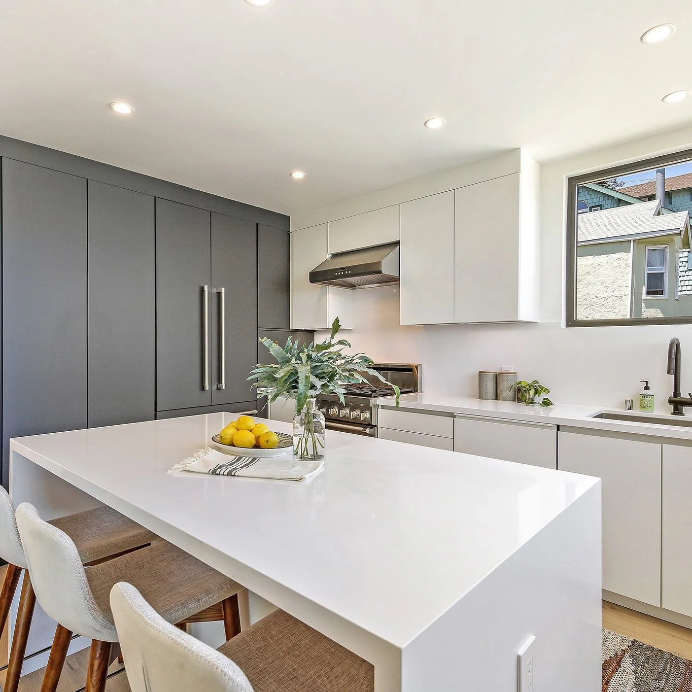 Unify Your Kitchen with Tall Gray Cabinets