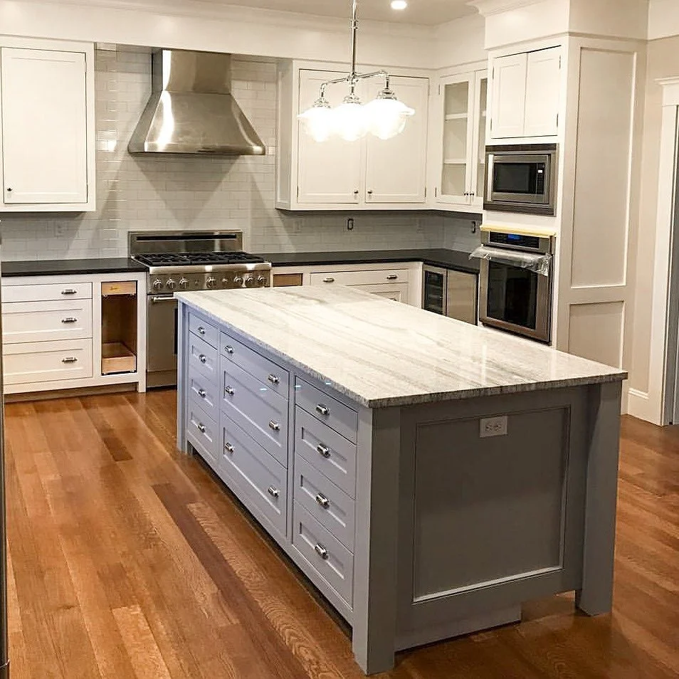 Vary Drawer Styles for Flexible Storage on a Gray Island