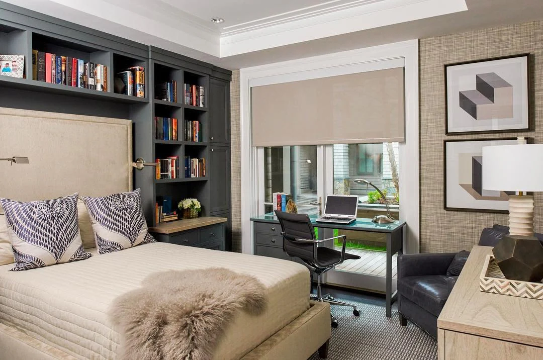 Frame Your Desk with Dark Built-In Shelving